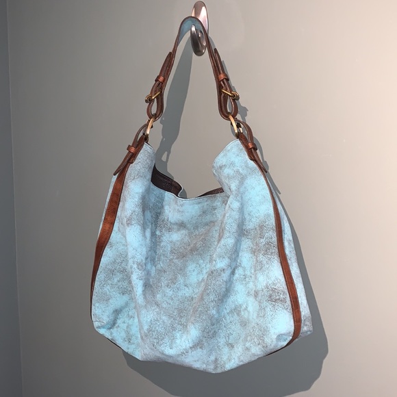 Juan Antonio Adobe Turquoise Blue Brown Leather Nubuck Weekend Boho Western Tote - Picture 4 of 16